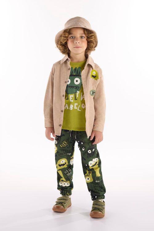 Conjunto Monstrinho Infantil Masculino 3 Peças (Verde) Três e Já