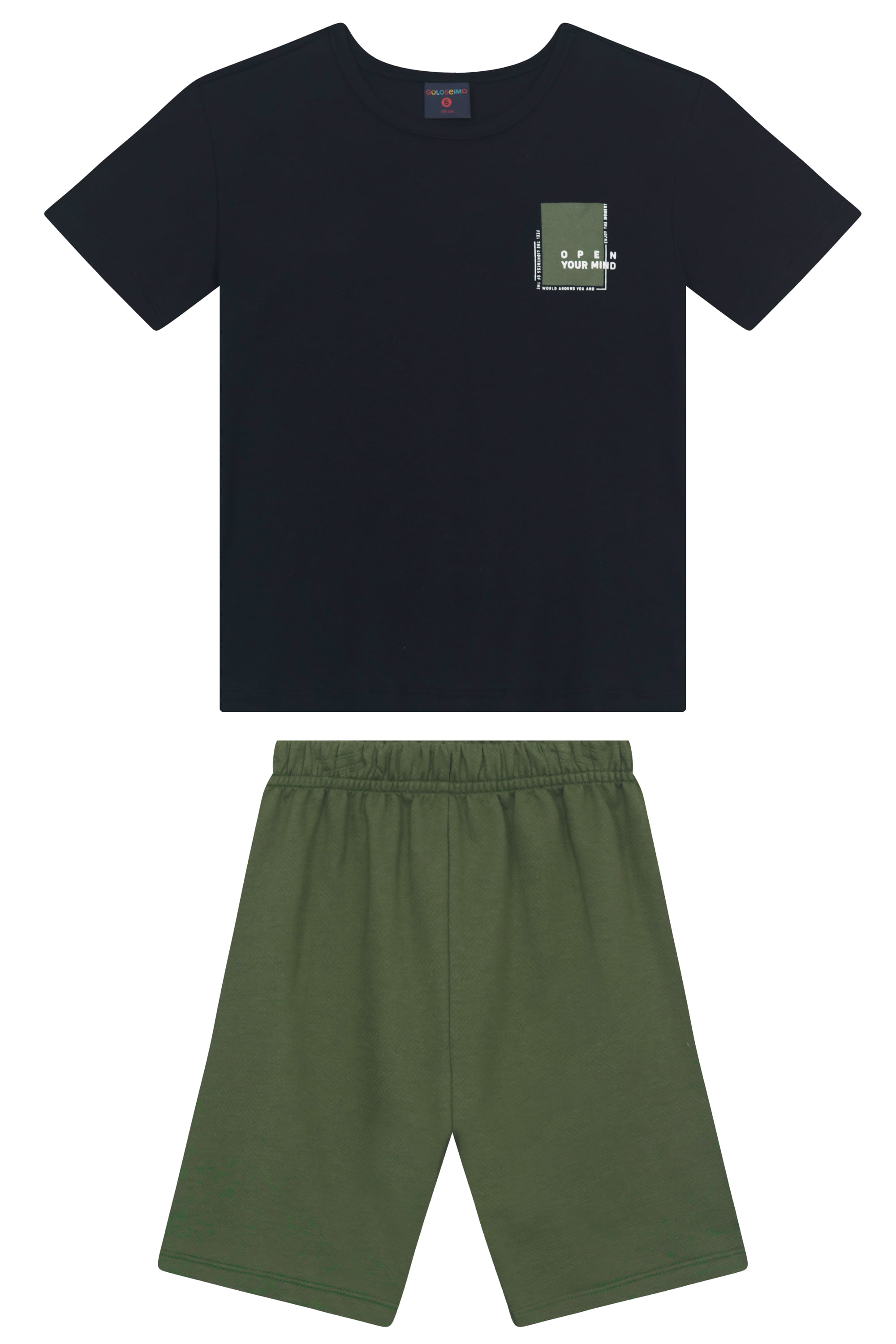 Conjunto Infantil Masculino com Camiseta e Bermuda (Preto) Guloseima