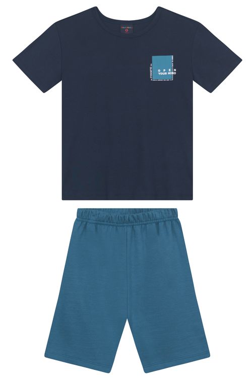 Conjunto Infantil Masculino com Camiseta e Bermuda (Azul Marinho) Guloseima