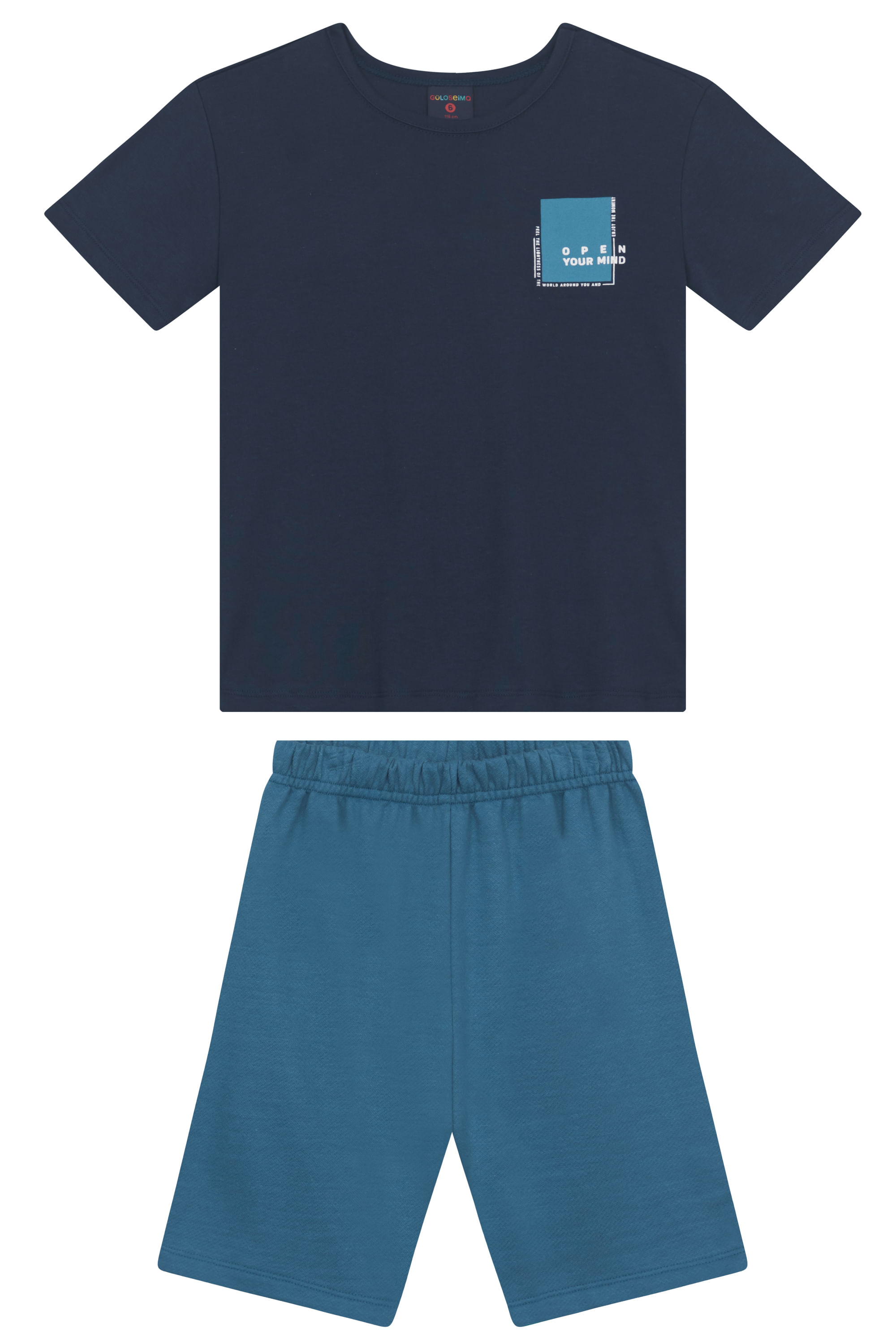 Conjunto Infantil Masculino com Camiseta e Bermuda (Azul Marinho) Guloseima