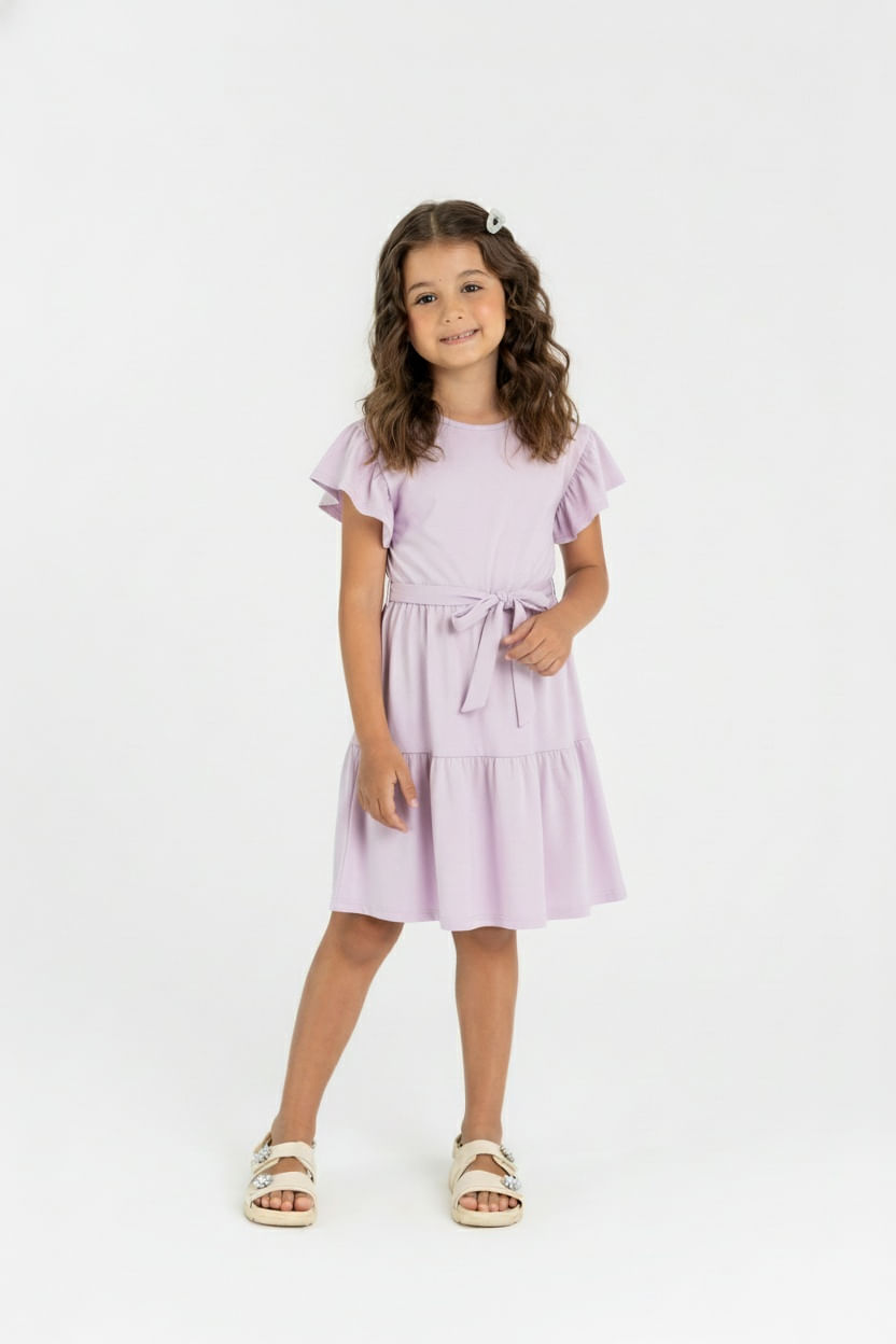 Vestido Infantil em Algodão com Babados (Lilás) Guloseima