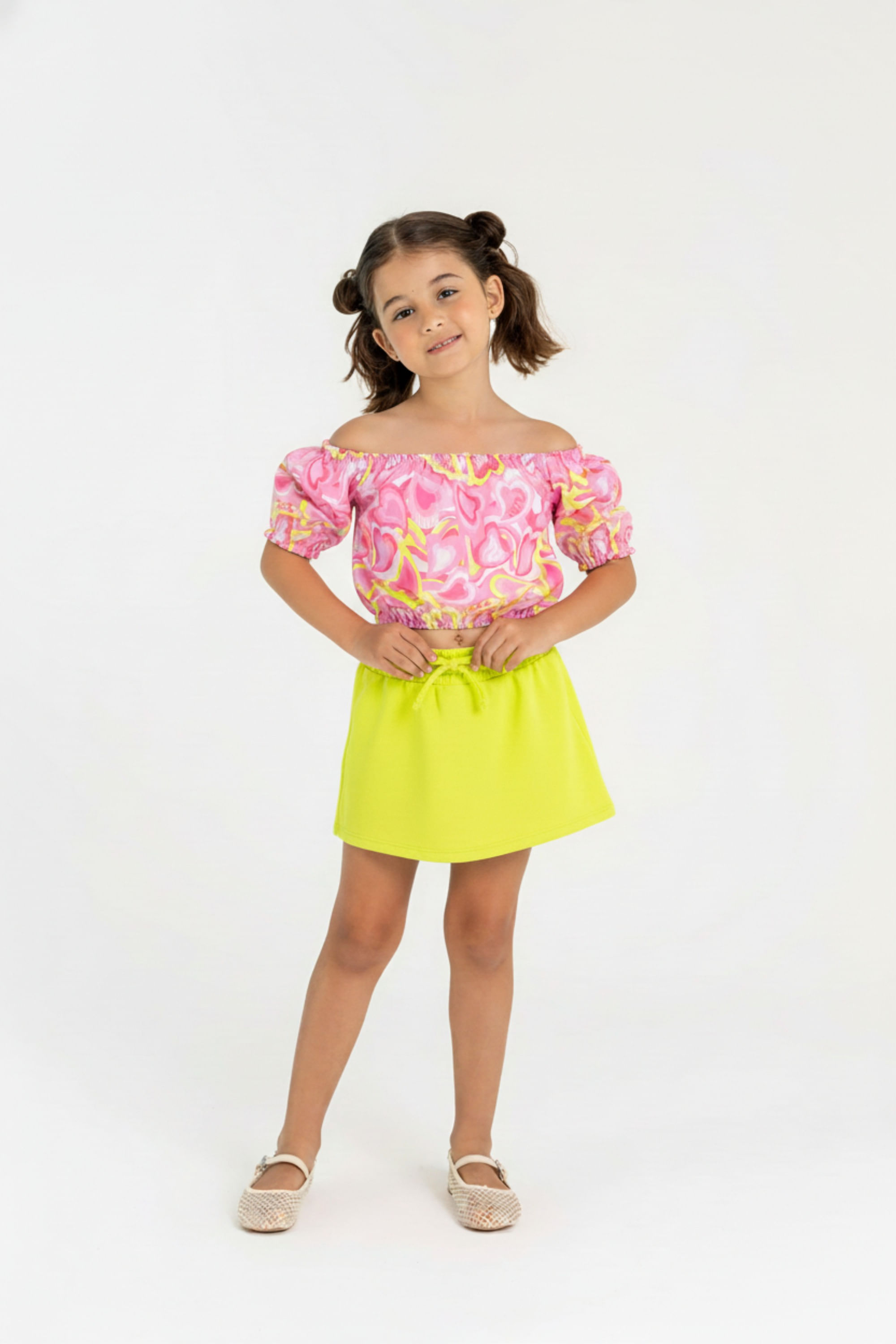 Conjunto Cropped e Short-Saia Infantil (Rosa) Guloseima