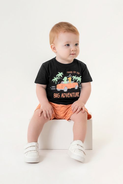 Conjunto Camiseta e Bermuda Infantil Menino (Preto) Guloseima