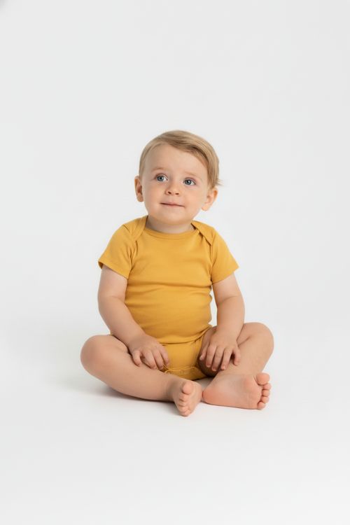 Body Manga Curta Básico Unissex para Bebê (Amarelo) Guloseima