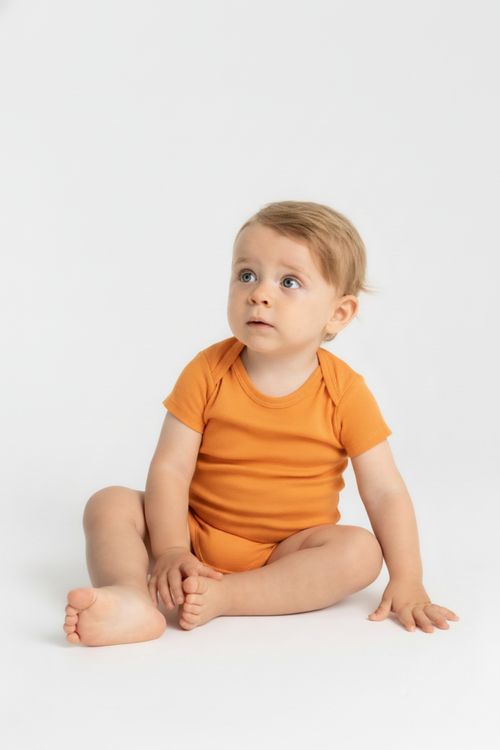 Body Manga Curta Básico Unissex para Bebê (Laranja) Guloseima