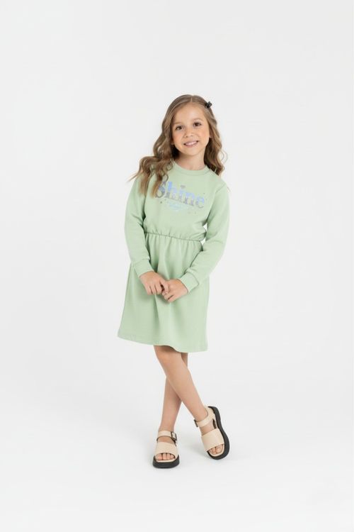 Vestido Infantil Manga Longa em Moletom Sem Felpa (Verde) Guloseima