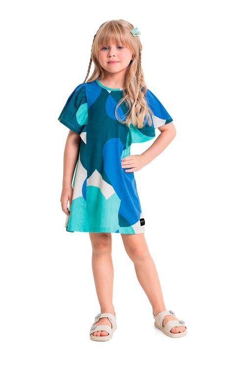 Vestido Infantil de Corações para Menina (Azul) Quimby