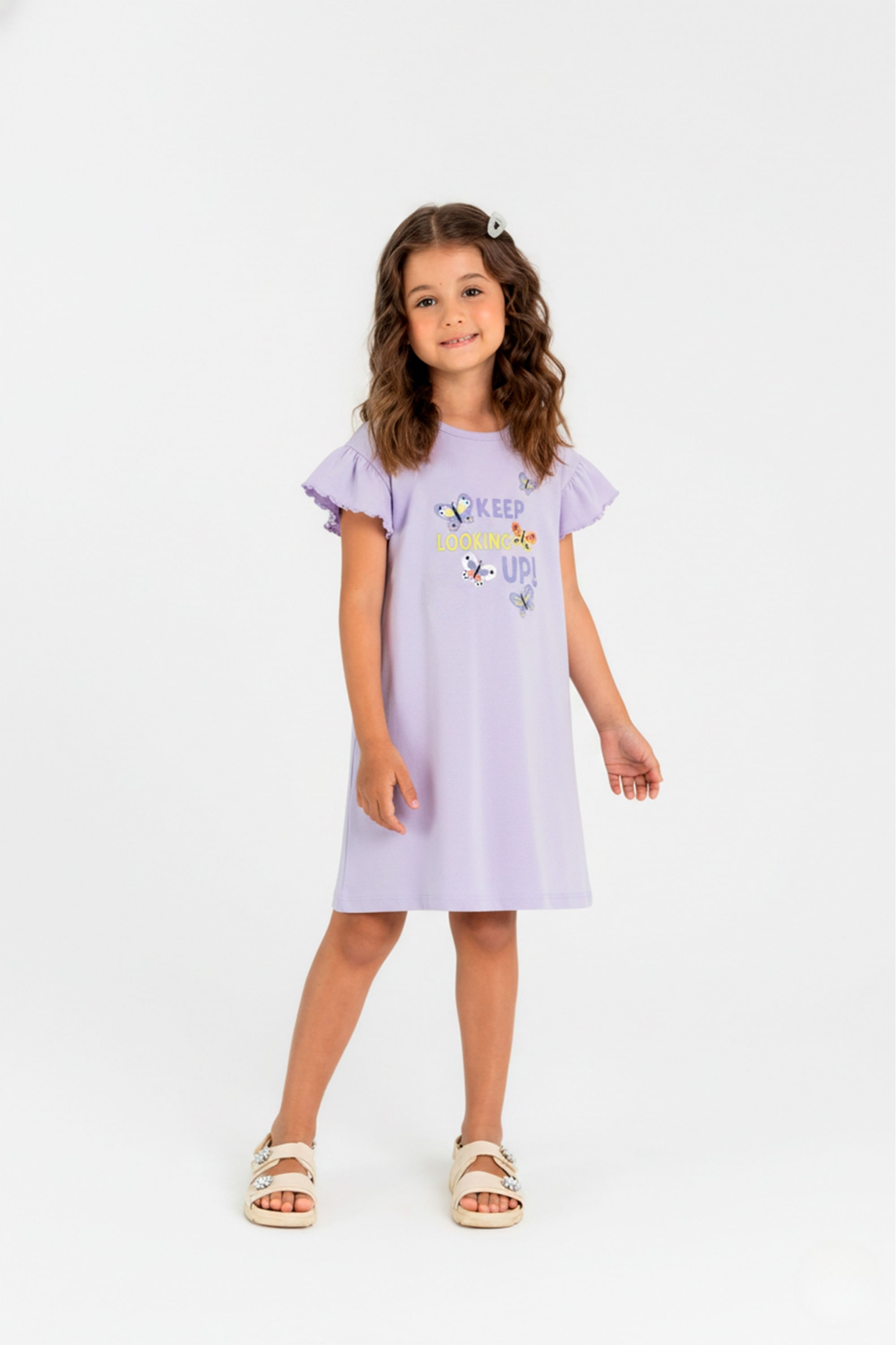 Vestido Infantil em Ribana Canelada de Manga Curta (Roxo) Guloseima