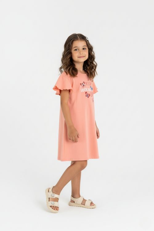 Vestido Infantil em Ribana Canelada de Manga Curta (Laranja) Guloseima