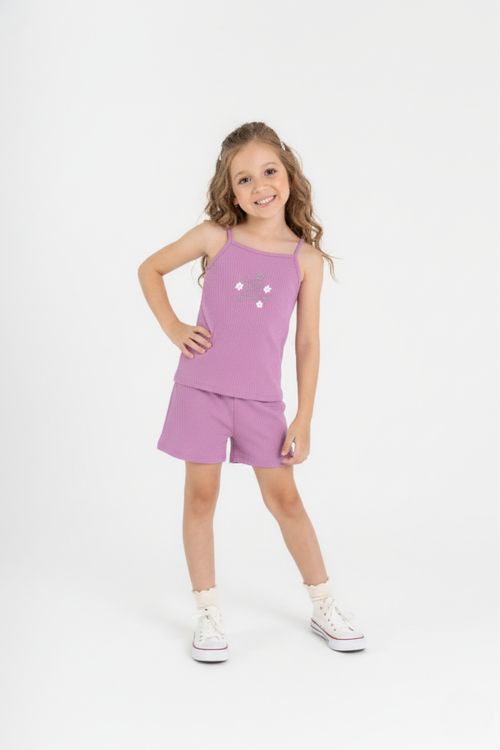Conjunto em Ribana Canelada Menina com Regata e Short (Lilás) Guloseima