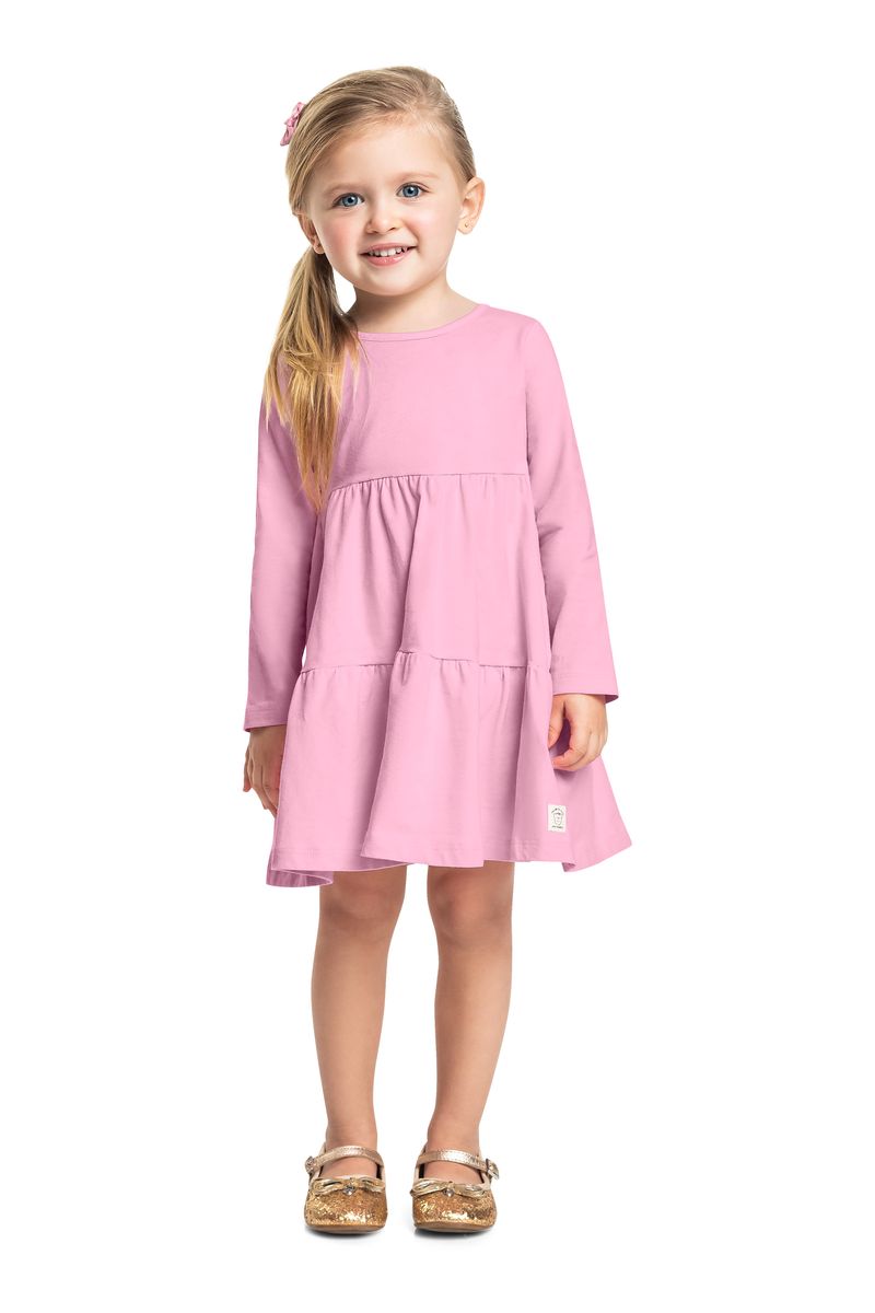 Vestido Infantil de Mangas Longas em Algodão (Rosa) Bee Loop