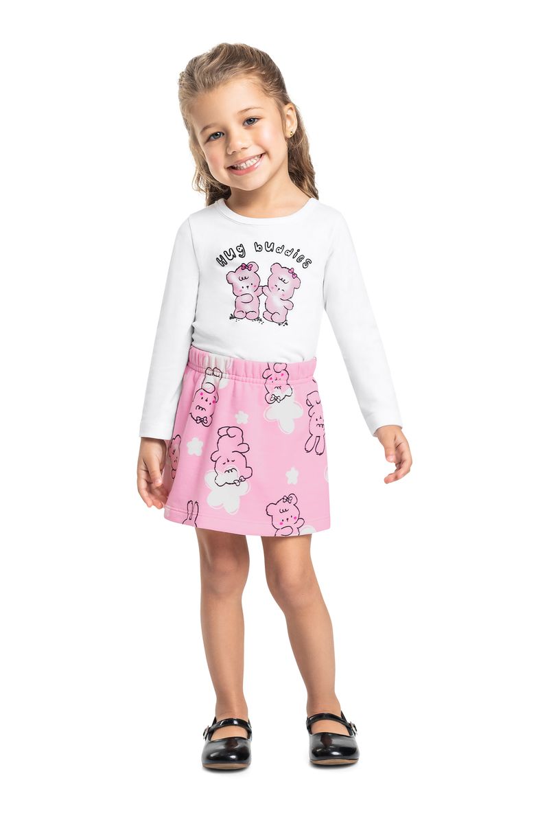 Conjunto Infantil Abraço de Amigo com Blusa e Short-Saia (Branco) Bee Loop