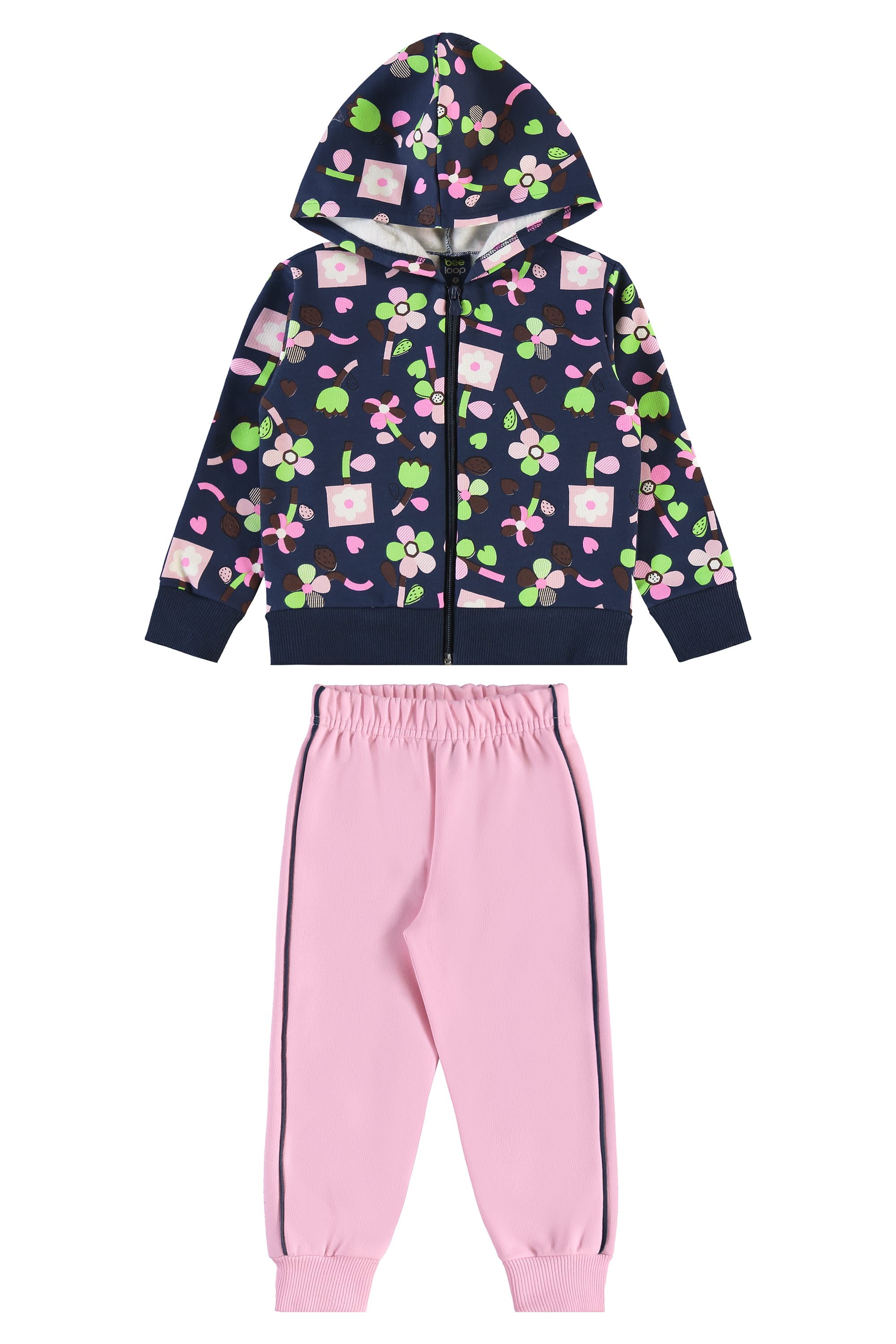 Conjunto Infantil Jaqueta e Calça Moletom Floral (Azul Marinho) Bee Loop