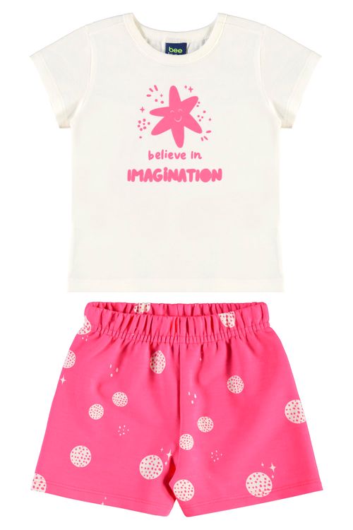 Conjunto para Menina com Blusa Imagination e Short Bolinha (Off White) Bee Loop