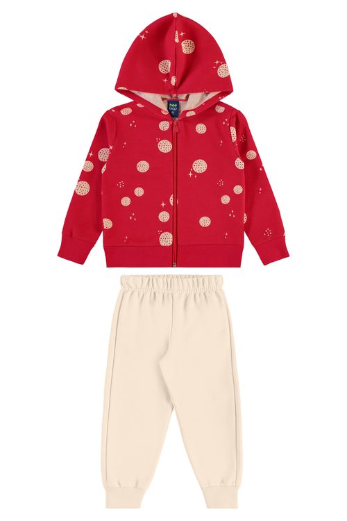 Conjunto para Menina Jaqueta Bolinhas e Calça Moletom (Vermelho) Bee Loop