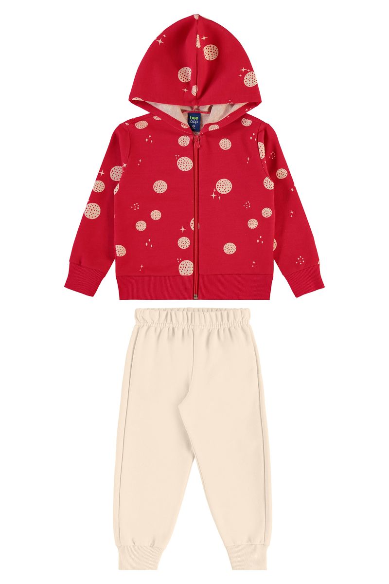 Conjunto para Menina Jaqueta Bolinhas e Calça Moletom (Vermelho) Bee Loop