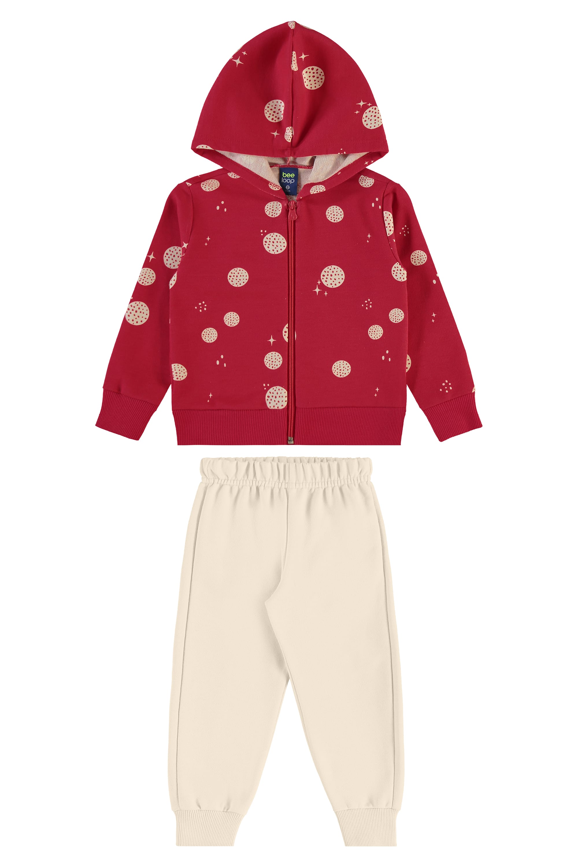 Conjunto para Menina Jaqueta Bolinhas e Calça Moletom (Vermelho) Bee Loop