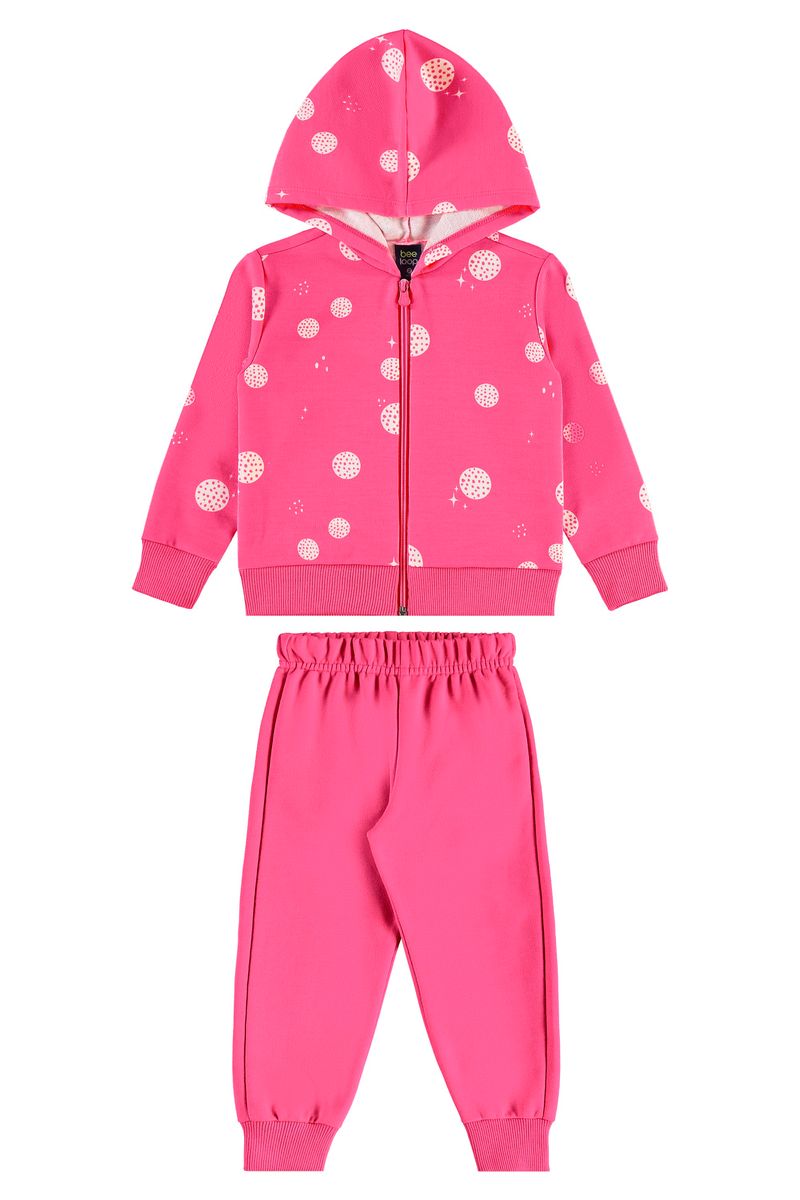 Conjunto para Menina Jaqueta Bolinhas e Calça Moletom (Rosa Pink Fluorescente) Bee Loop