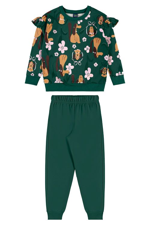Conjunto Flores & Focinhos para Menina Blusão e Calça (Verde) Bee Loop