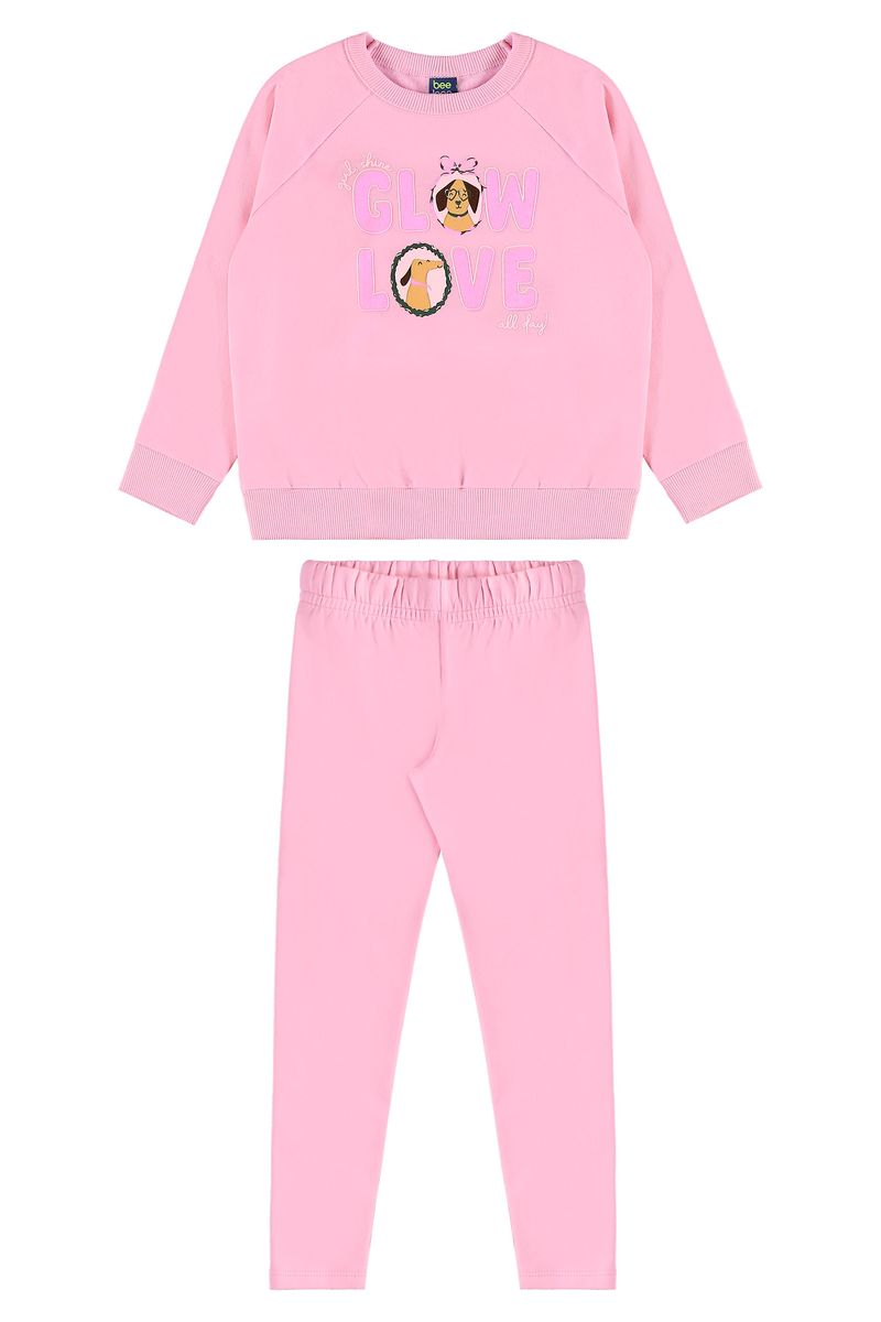 Conjunto Glow Love Infantil com Blusão e Calça Legging (Rosa Claro) Bee Loop
