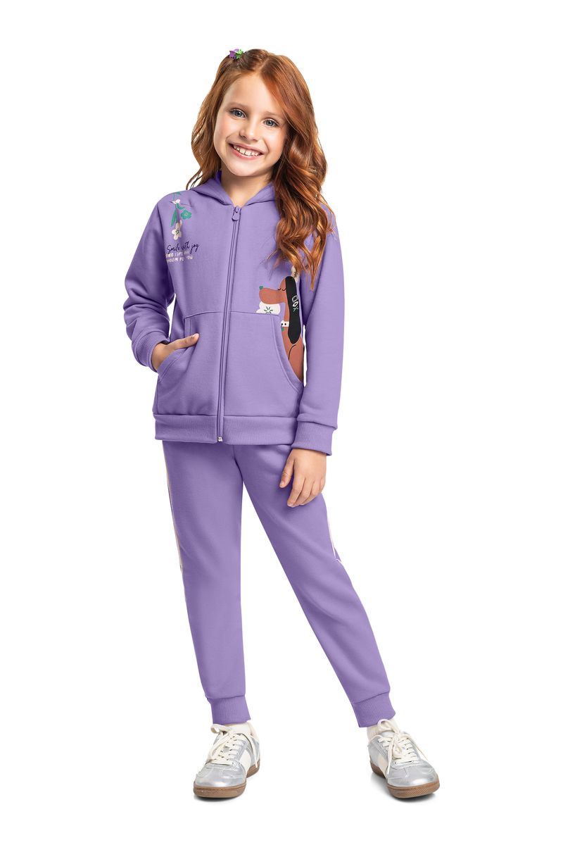 Conjunto Flores & Focinhos Menina Jaqueta e Calça (Roxo) Bee Loop
