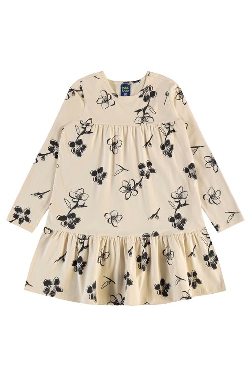 Vestido Manga Longa Infantil em Cotton Floral (Bege) Bee Loop
