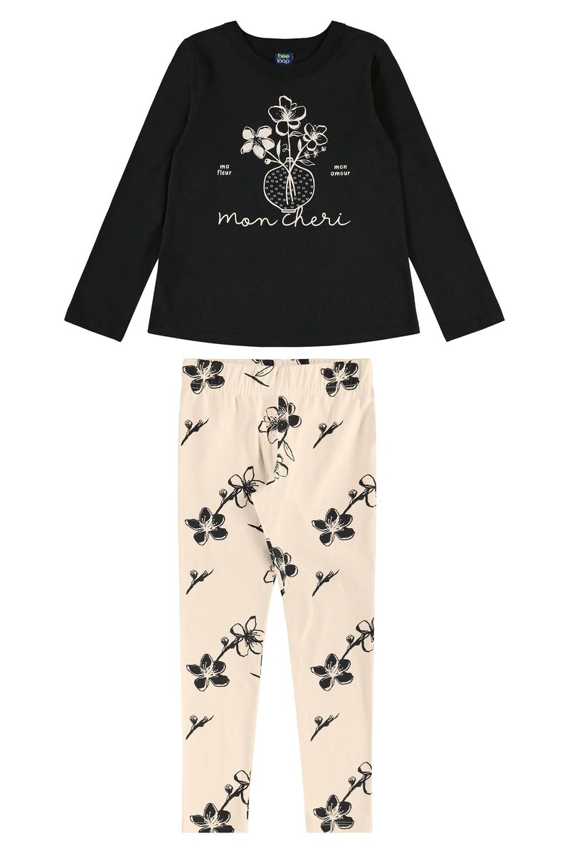 Conjunto Mon Chéri com Blusa e Calça Legging (Preto) Bee Loop