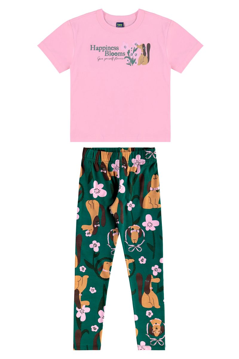 Conjunto Flores & Focinhos Infantil com Blusa e Calça Legging (Rosa Claro) Bee Loop