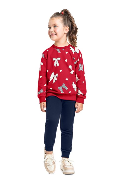 Conjunto Infantil com Blusão Laços e Corações e Calça (Vermelho) Bee Loop