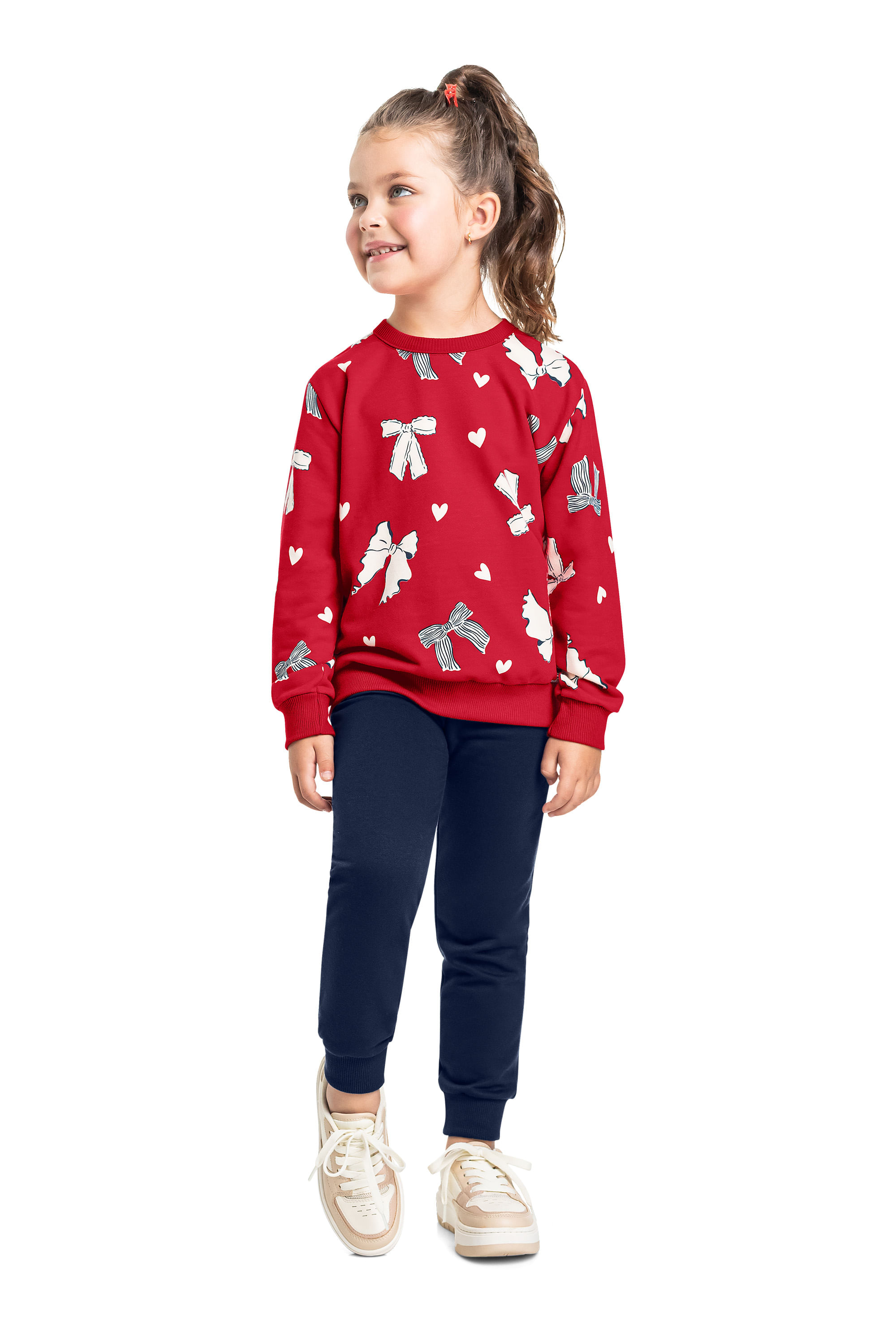 Conjunto Infantil com Blusão Laços e Corações e Calça (Vermelho) Bee Loop
