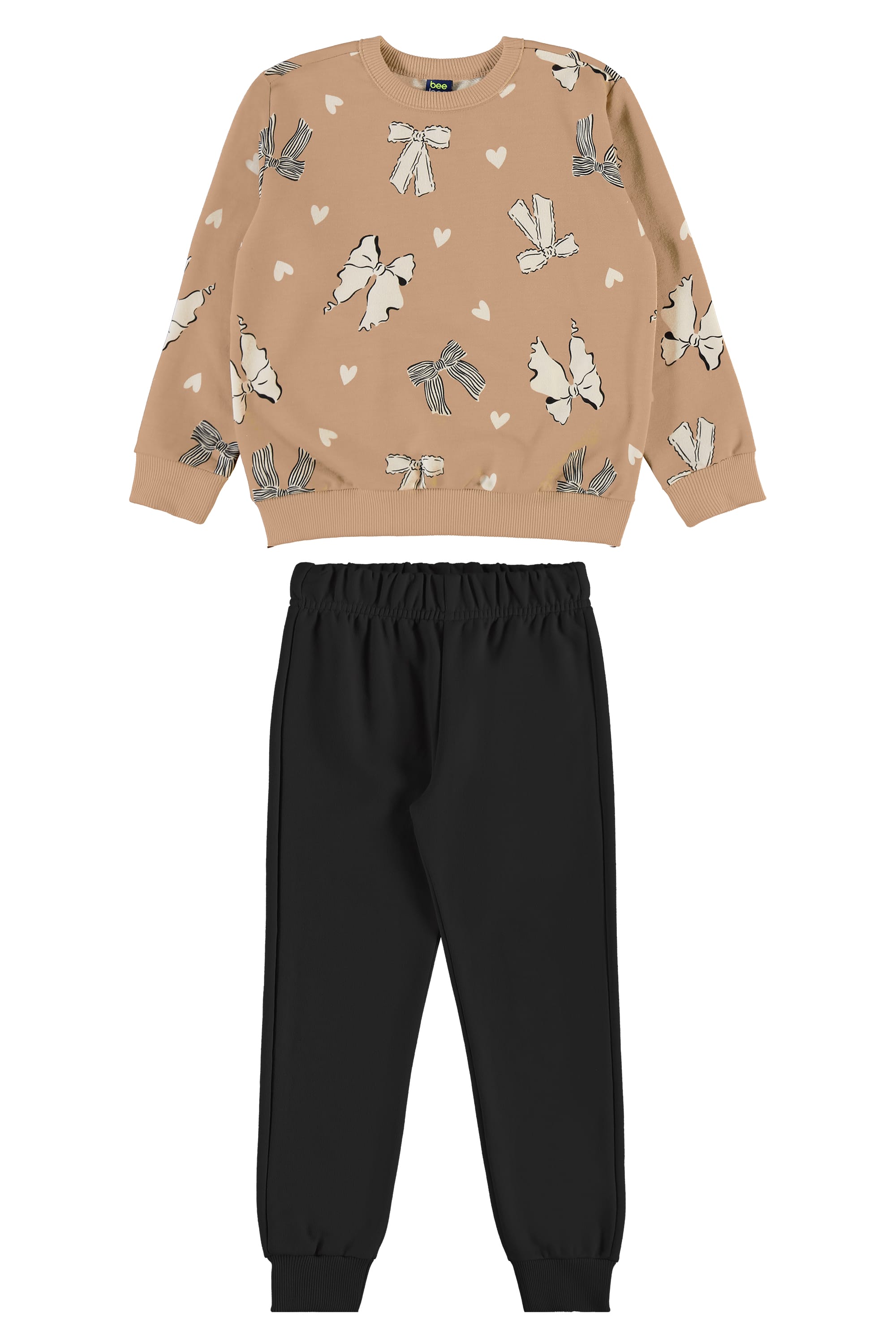 Conjunto Infantil com Blusão Laços e Corações e Calça (Marrom Claro) Bee Loop