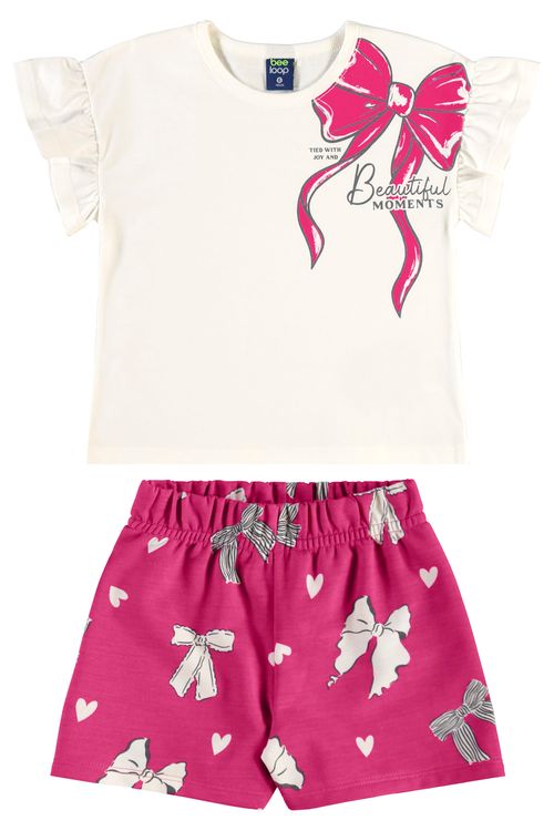 Conjunto Laços e Corações Infantil com Blusa e Short (Off White) Bee Loop