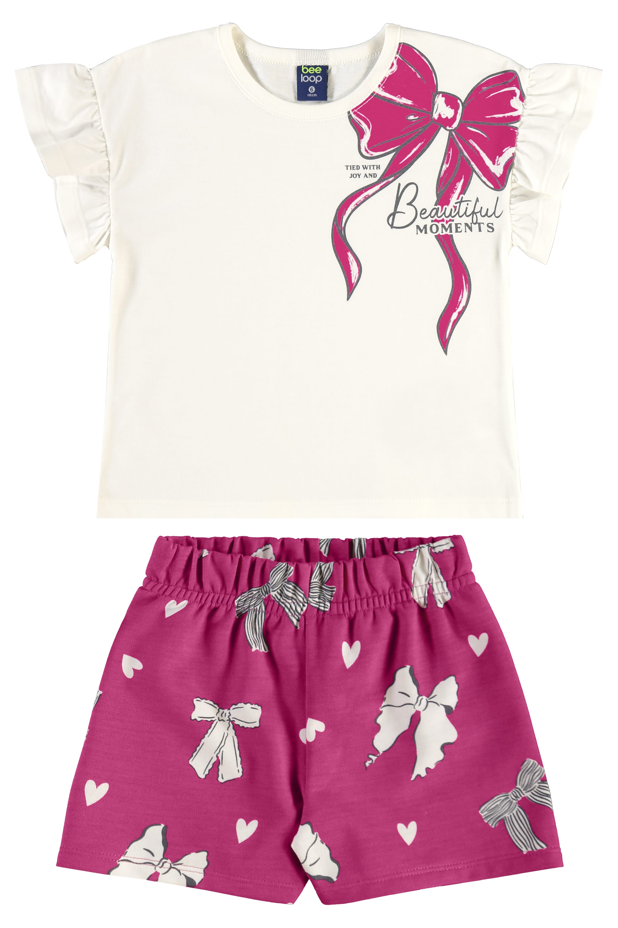 Conjunto Laços e Corações Infantil com Blusa e Short (Off White) Bee Loop