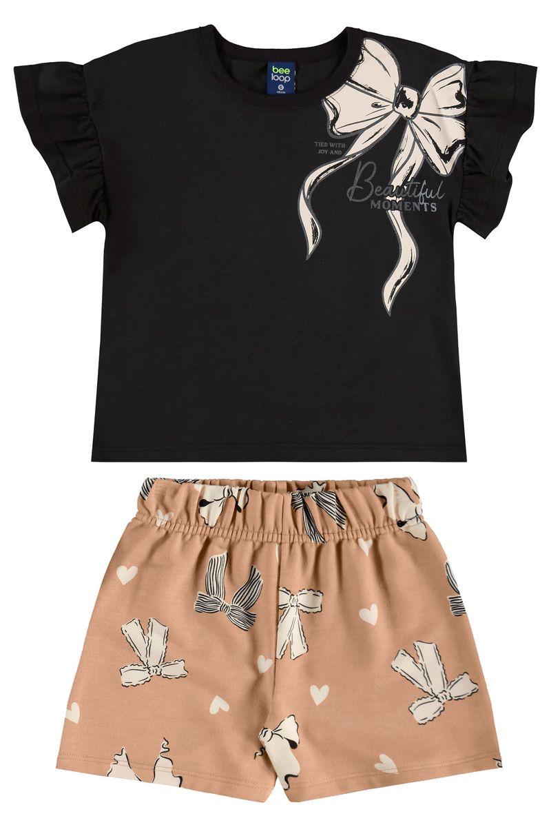 Conjunto Laços e Corações Infantil com Blusa e Short (Preto) Bee Loop