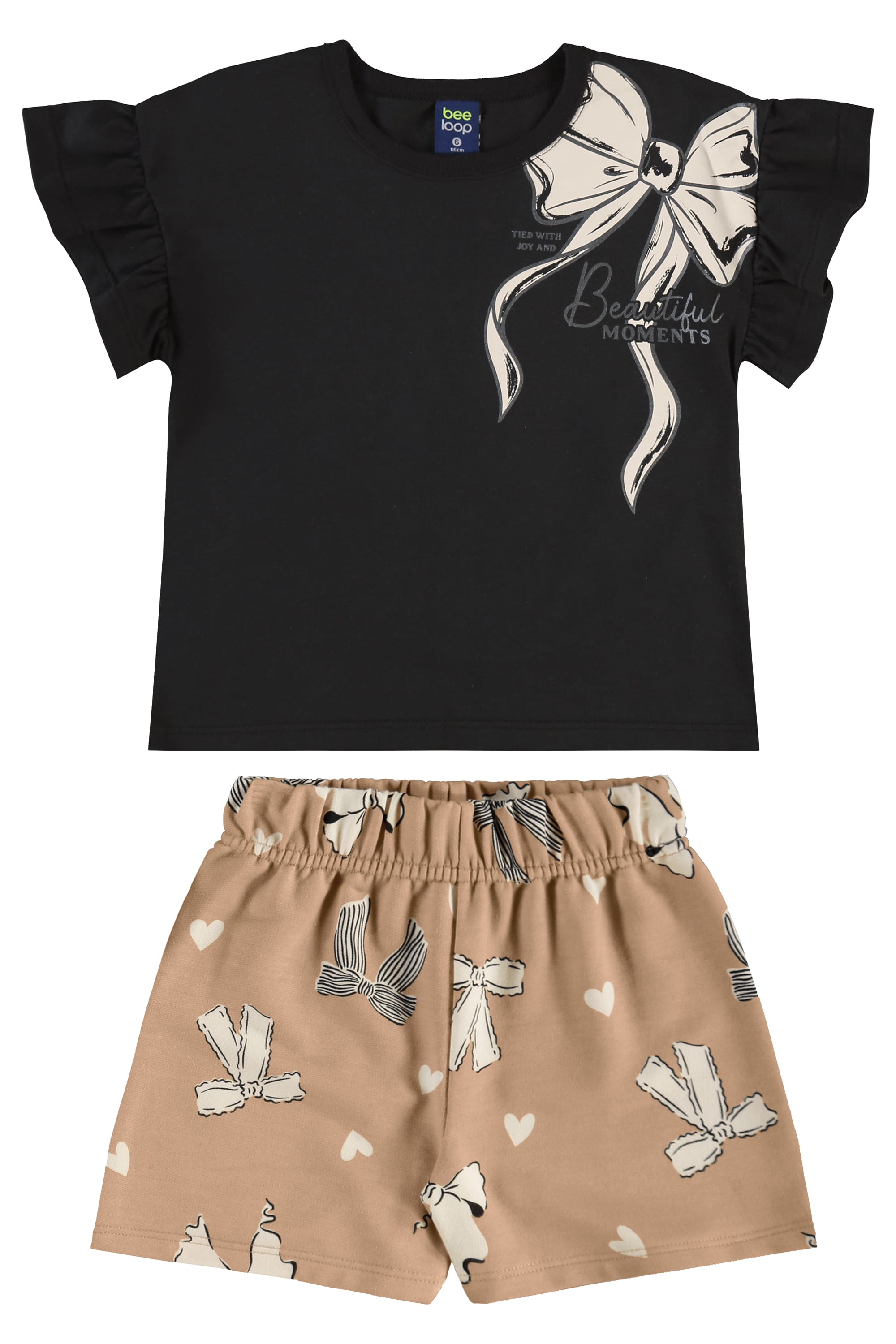 Conjunto Laços e Corações Infantil com Blusa e Short (Preto) Bee Loop