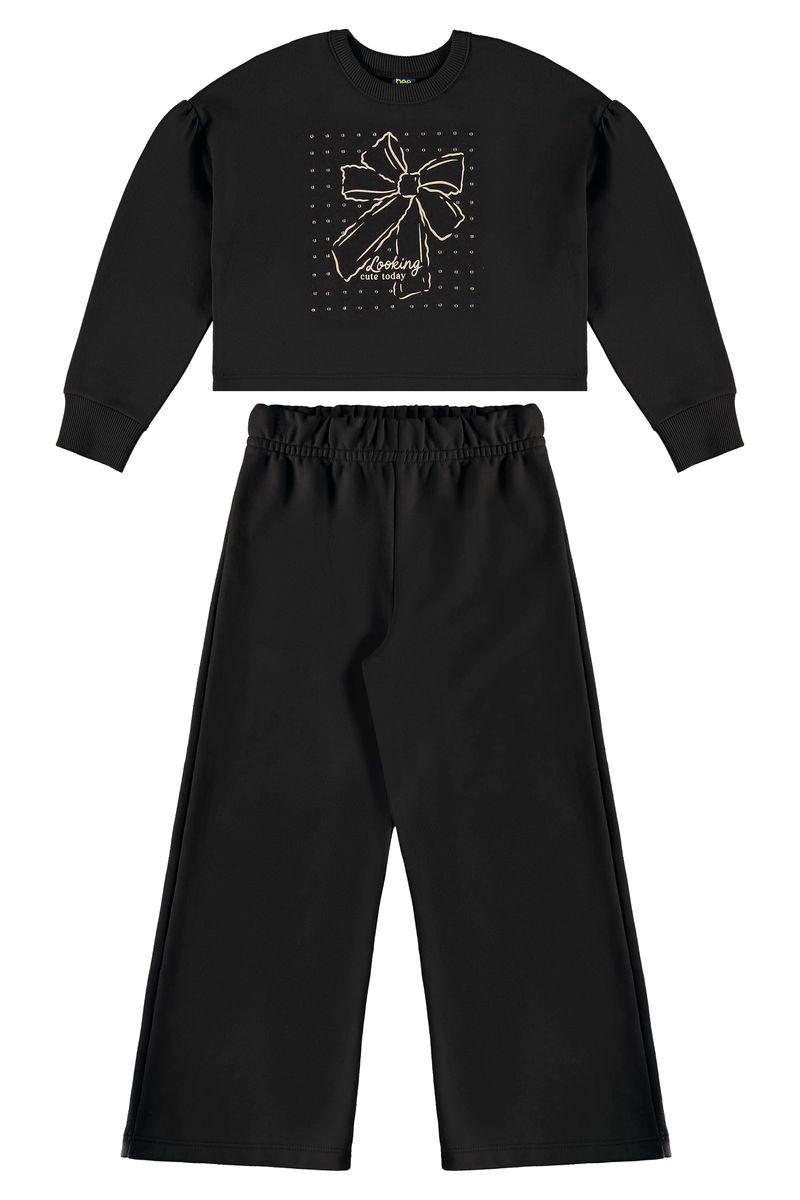 Conjunto Looking Cute Today Infantil em Moletom (Preto) Bee Loop