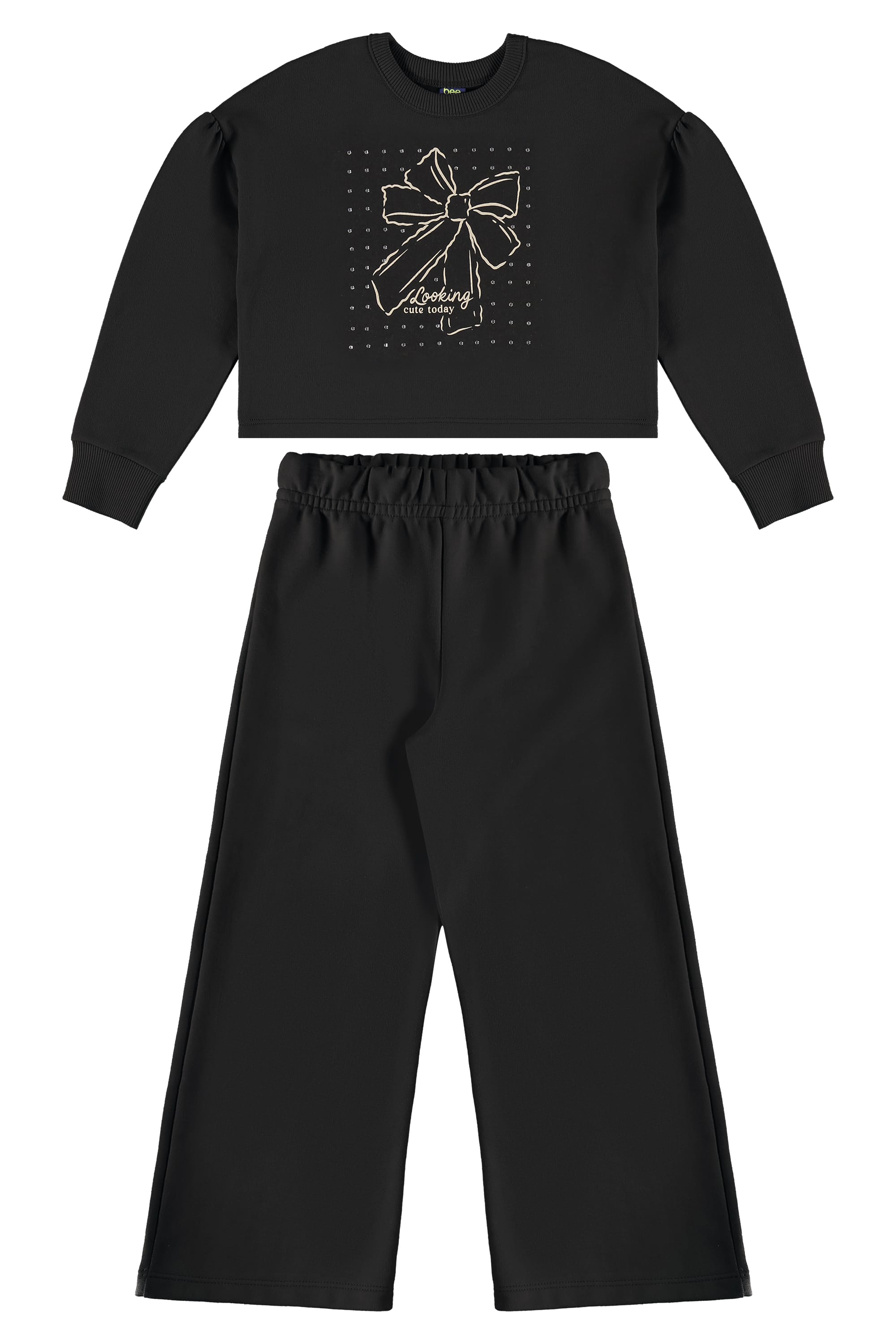 Conjunto Looking Cute Today Infantil em Moletom (Preto) Bee Loop