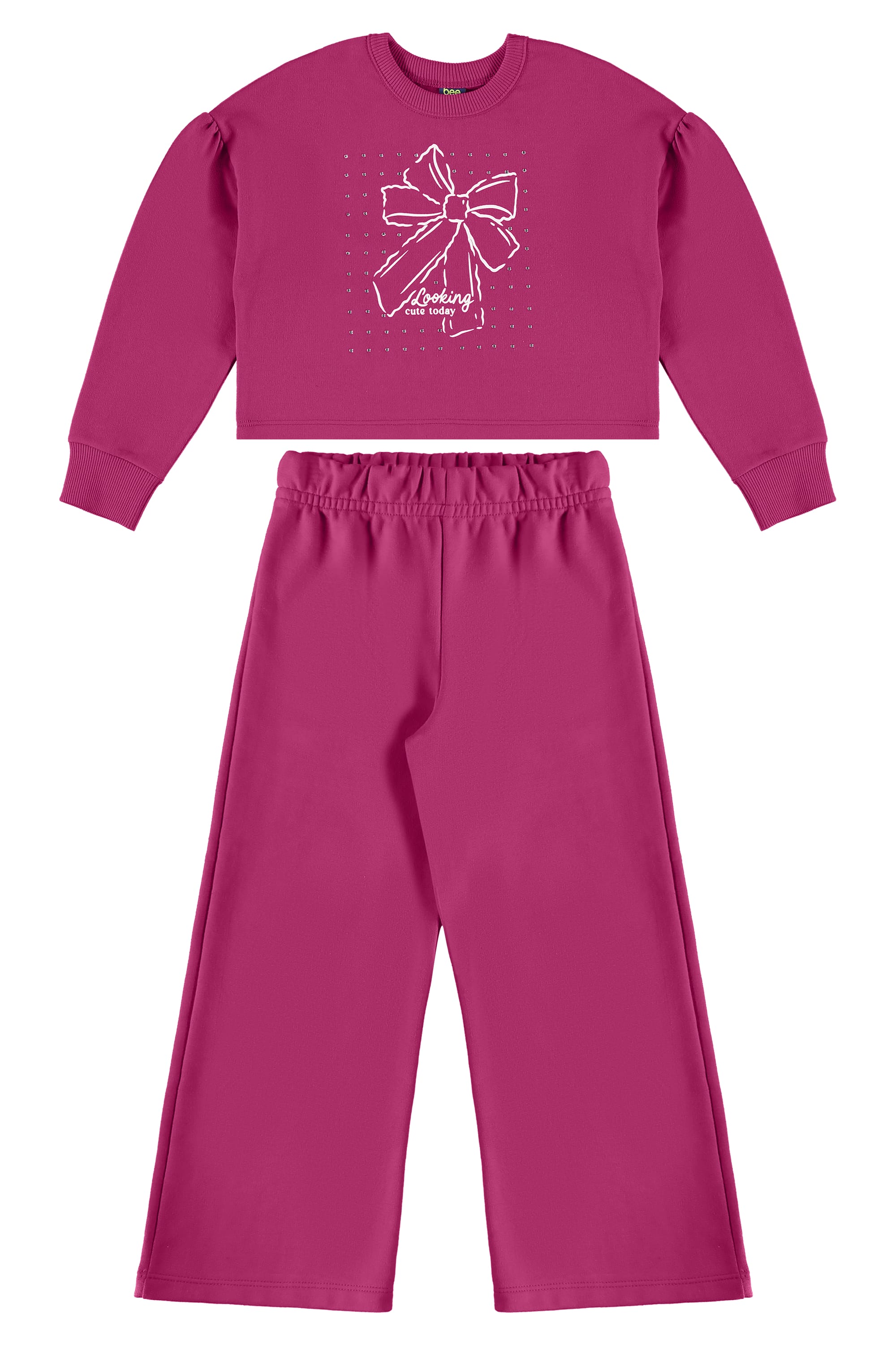 Conjunto Looking Cute Today Infantil em Moletom (Rosa) Bee Loop
