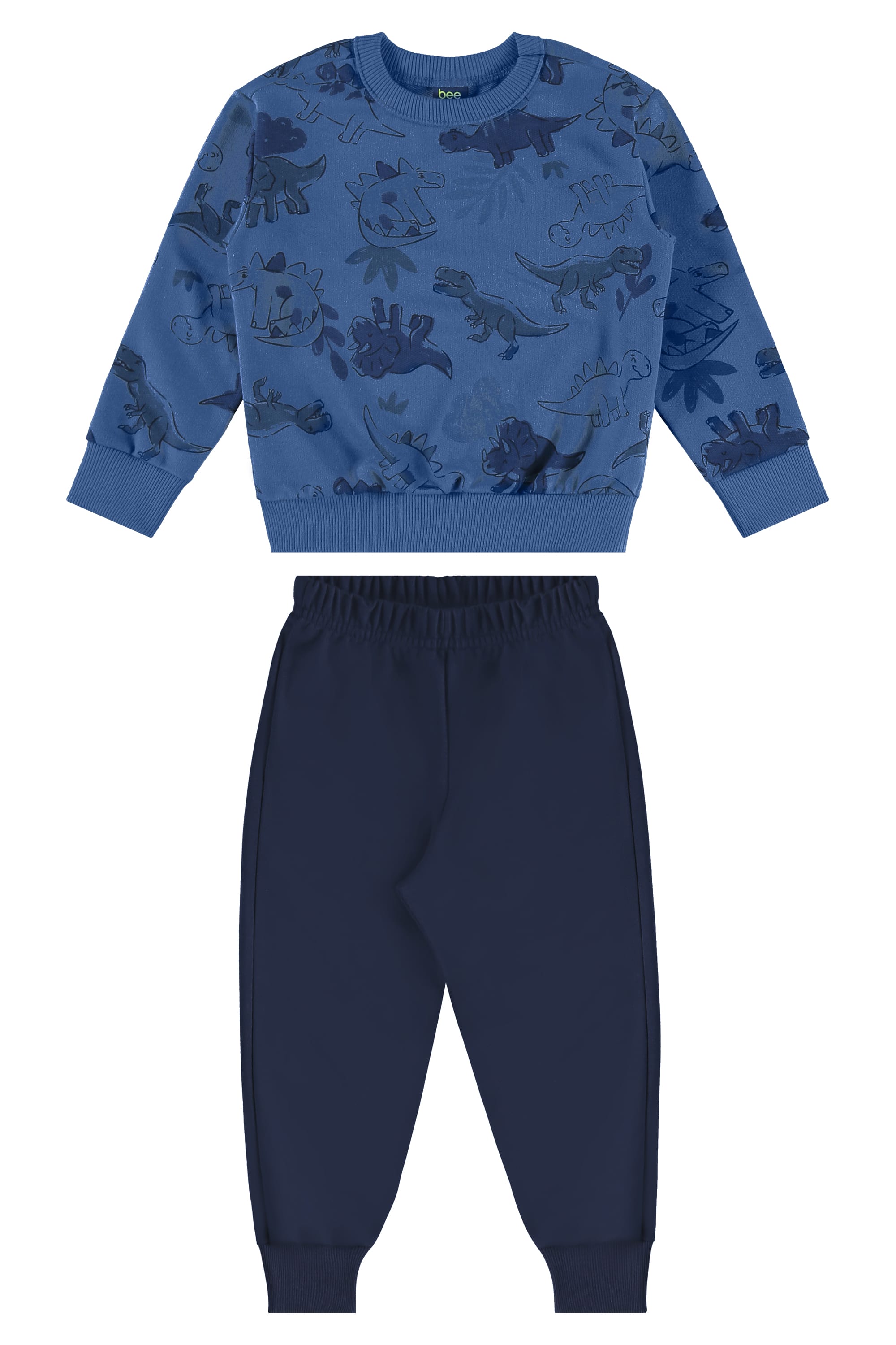 Conjunto Infantil com Blusão Dinos e Calça em Moletom (Azul) Bee Loop