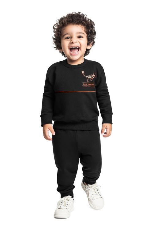 Conjunto T-Rex Time para Menino em Moletom Felpado (Preto) Bee Loop