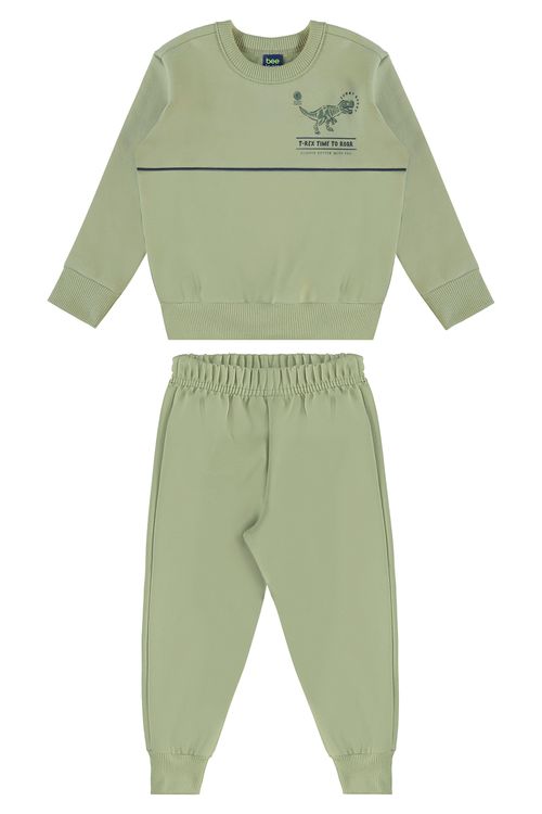 Conjunto T-Rex Time para Menino em Moletom Felpado (Verde) Bee Loop