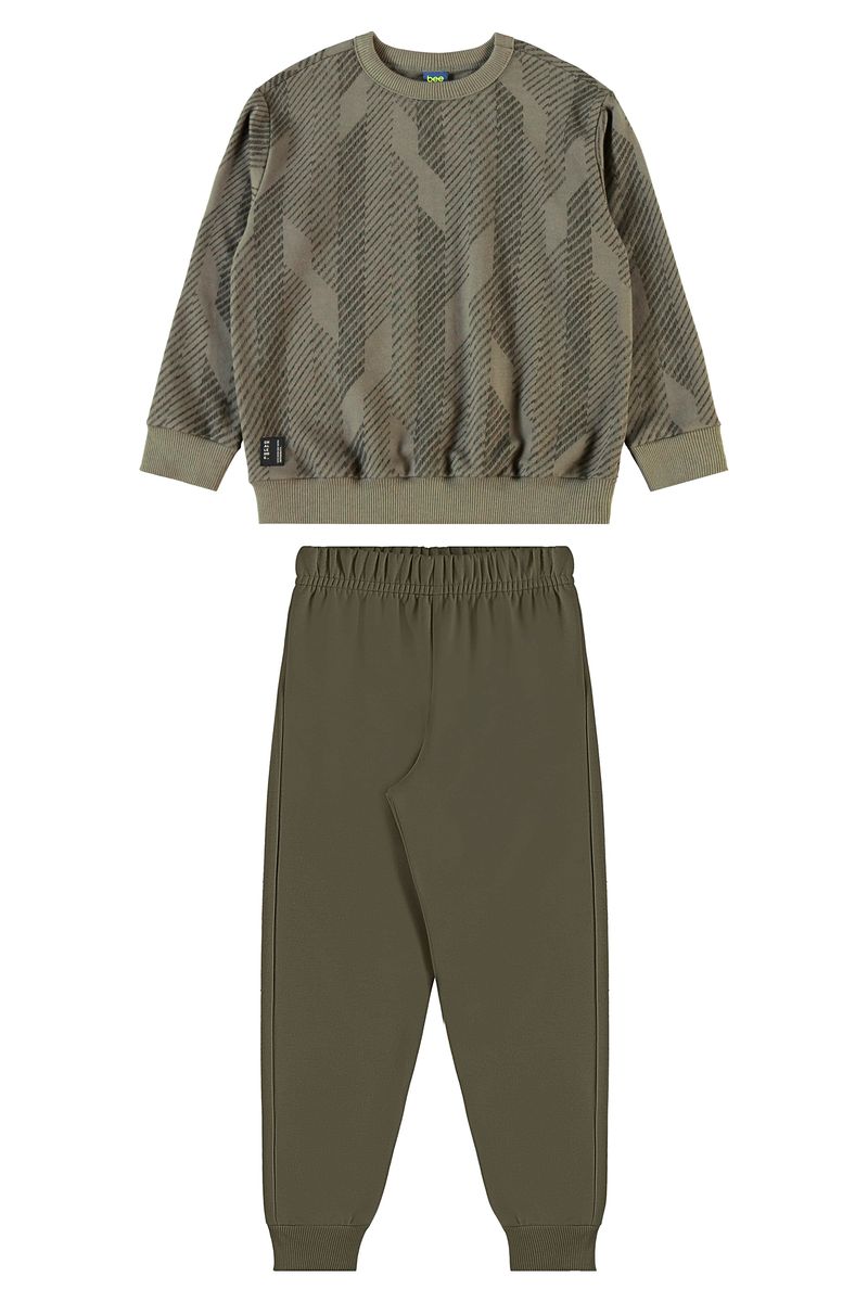Conjunto Menino com Blusão Listrado e Calça em Moletom (Verde) Bee Loop