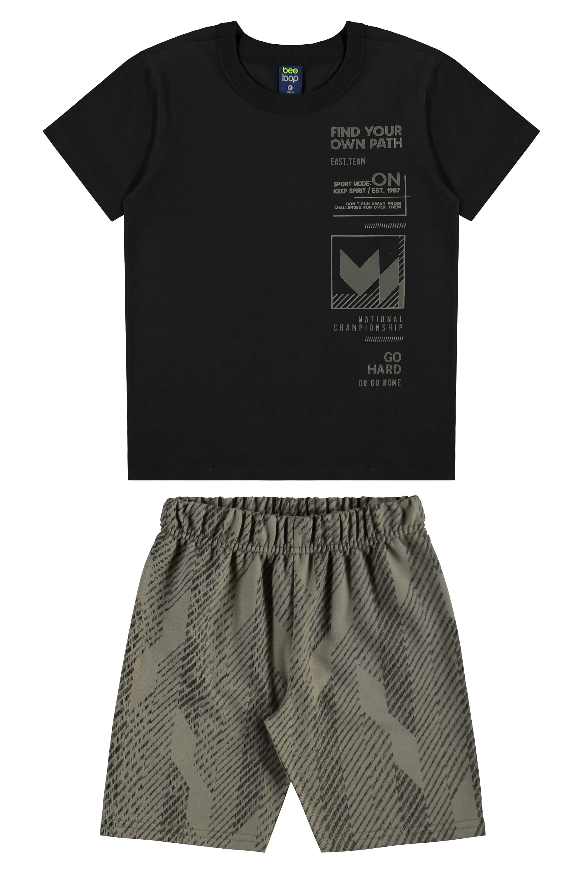 Conjunto Own Your Path Infantil com Camiseta e Bermuda (Preto) Bee Loop