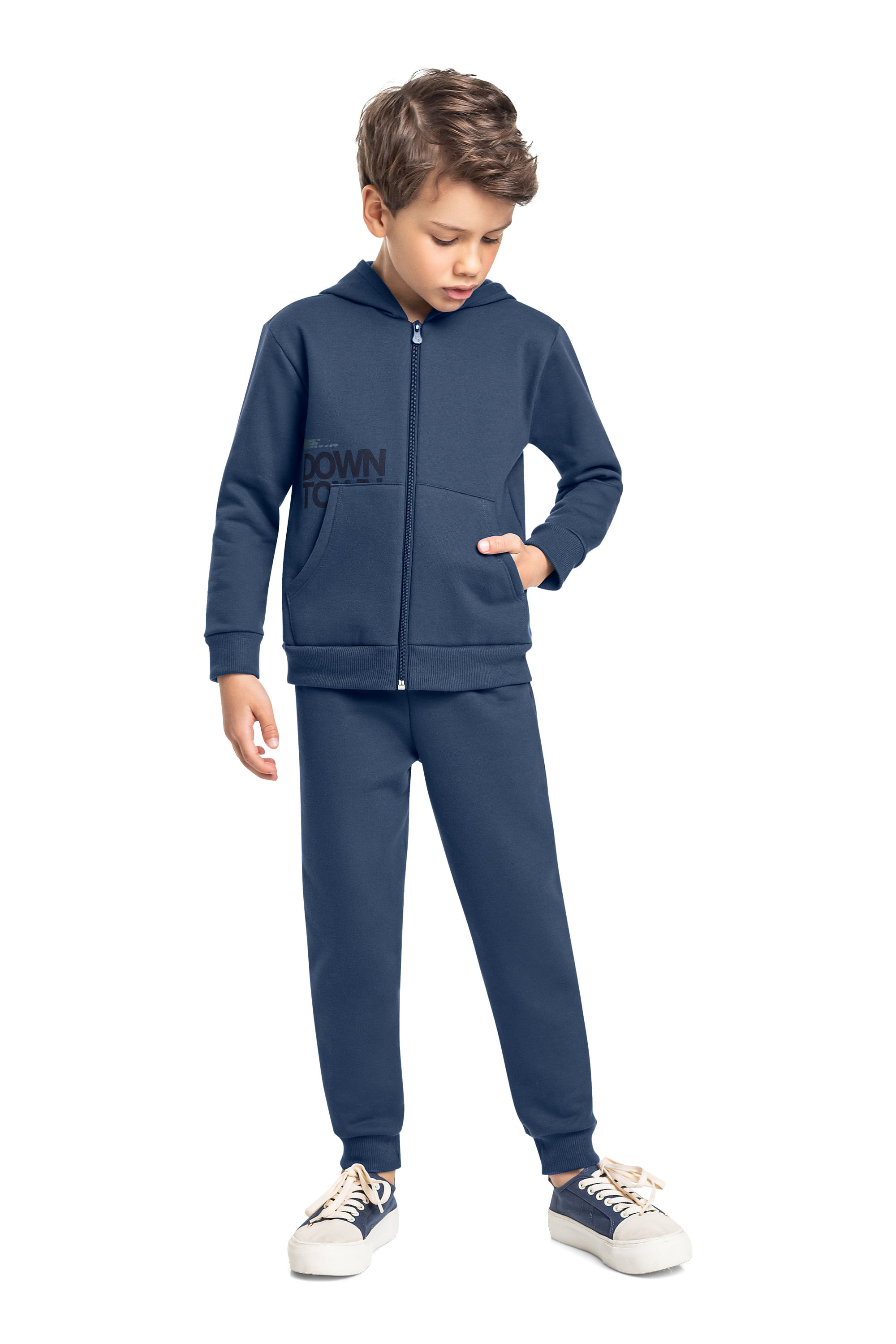 Conjunto Infantil Jaqueta Downtown e Calça em Moletom (Azul) Bee Loop