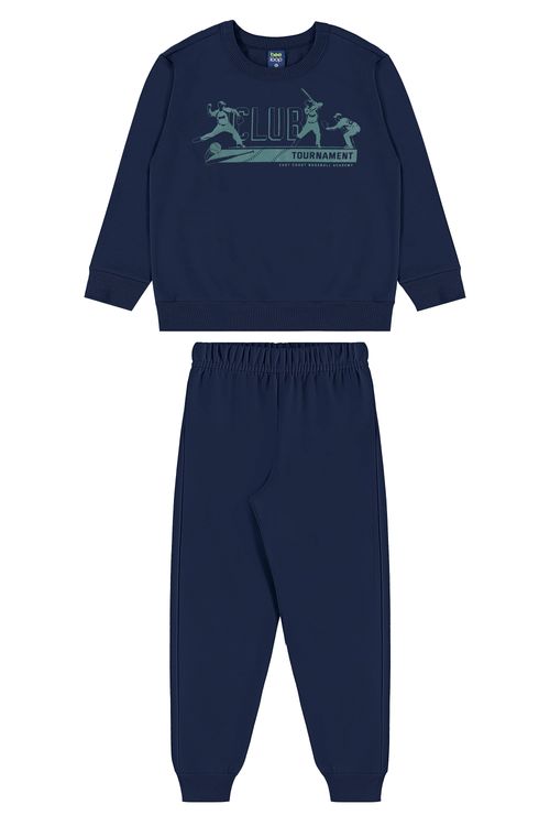 Conjunto Blusão Club Classic e Calça Infantil em Moletom (Azul) Bee Loop