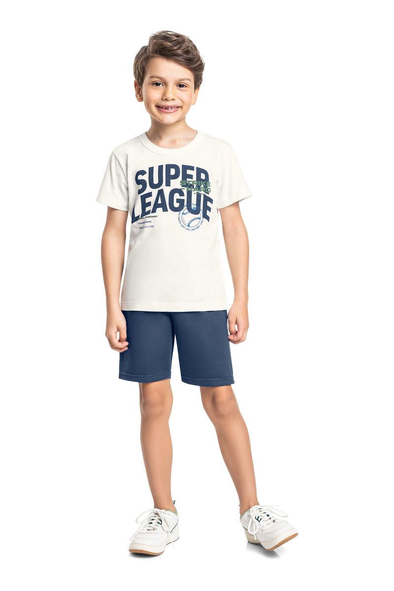 Conjunto Super League Infantil com Camiseta e Bermuda (Off White) Bee Loop