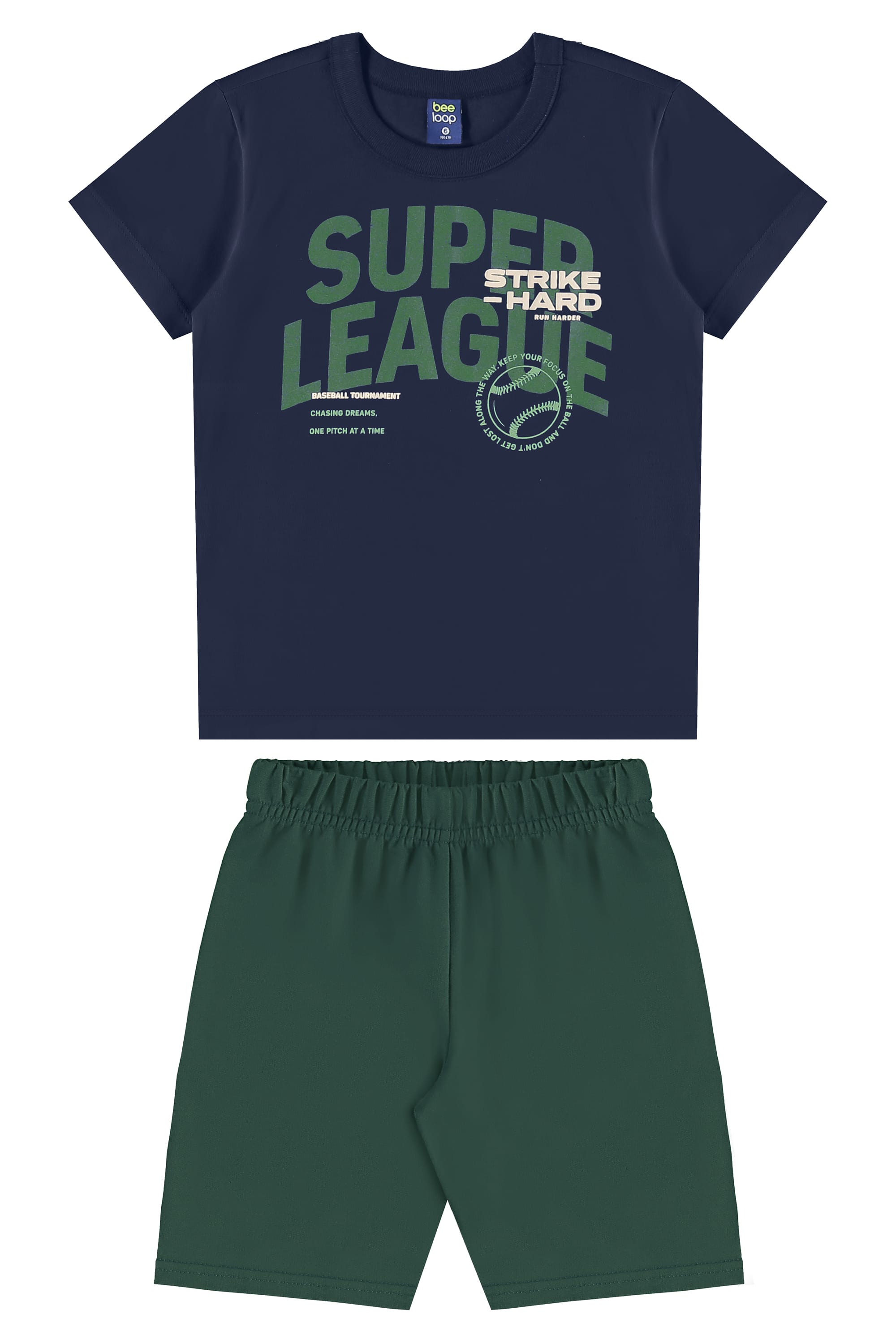 Conjunto Super League Infantil com Camiseta e Bermuda (Azul) Bee Loop