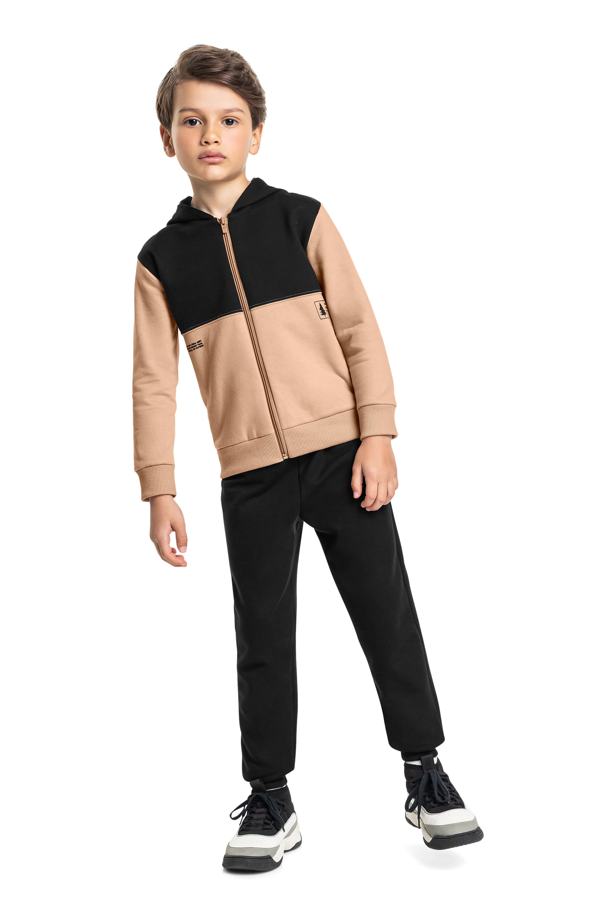 Conjunto para Menino com Jaqueta e Calça em Moletom (Preto) Bee Loop