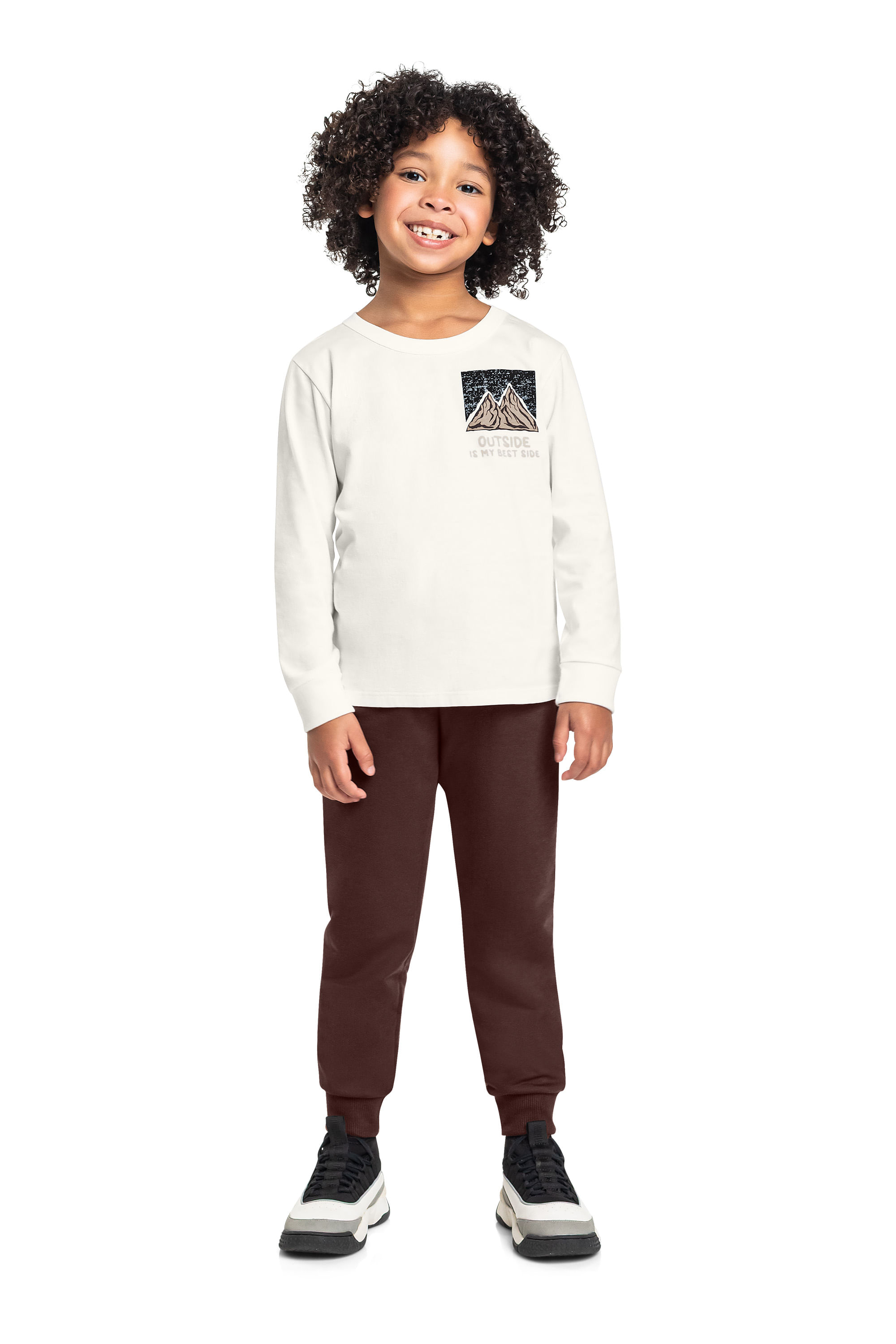 Conjunto Outside Infantil com Camiseta e Calça (Off White) Bee Loop