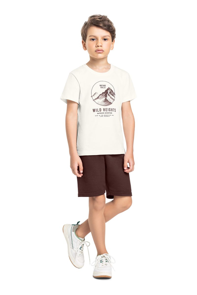 Conjunto Infantil com Camiseta Little Peak e Bermuda (Off White) Bee Loop